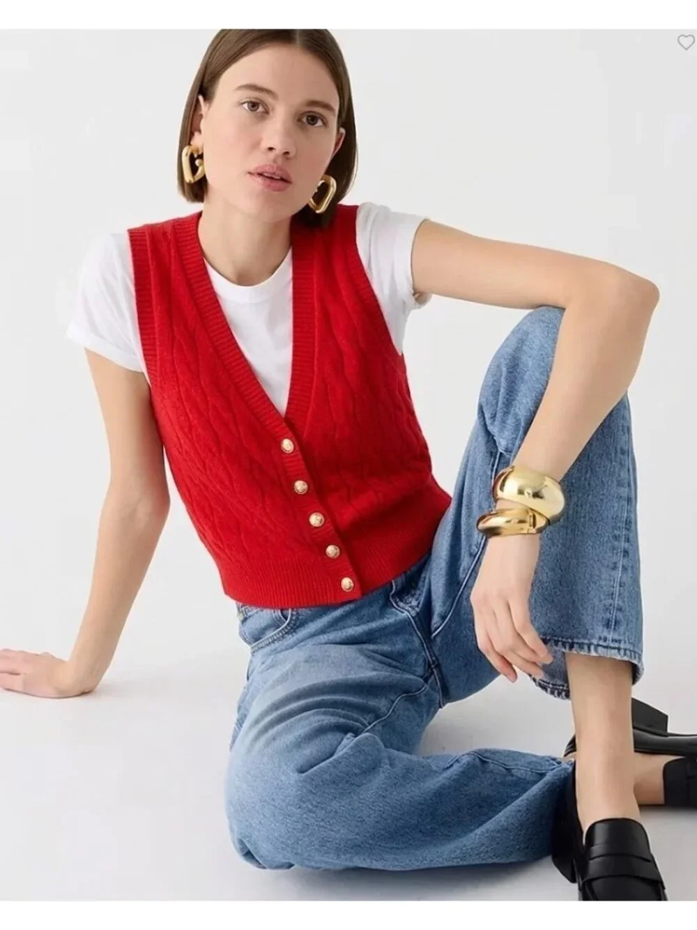 NWT J.Crew Cashmere Cropped Cable-Knit Sweater-Vest in Classic Cardinal Red M
